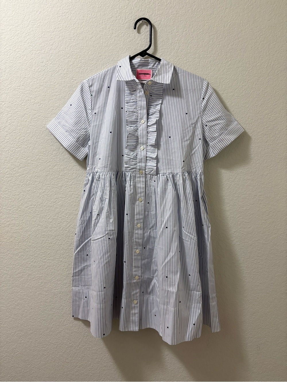 Kate Spade Micro hearts poplin shirt dress blue white stripes. Size small. NWOT - Picture 1 of 5